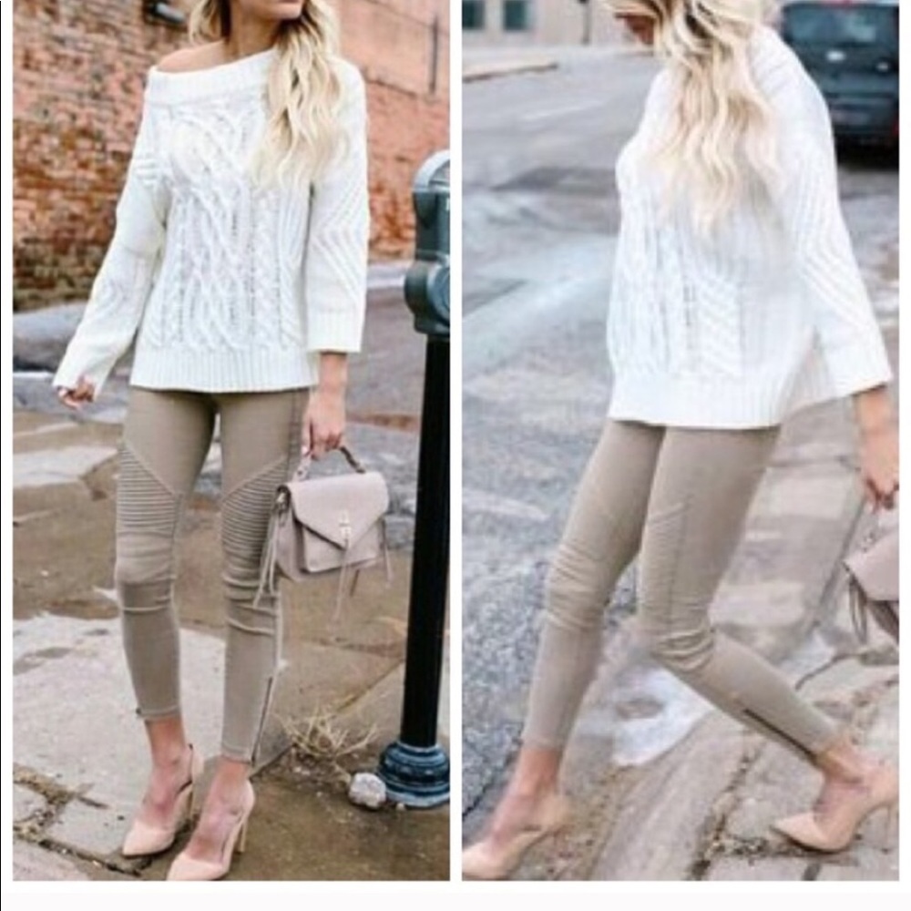 khaki Moto biker pants legging